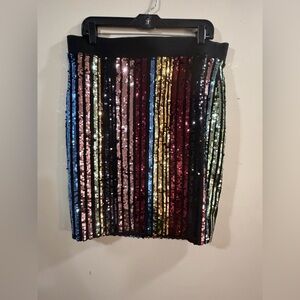 Rainbow Stripe Sequin Mini Skirt (Like New)